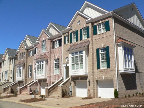 Elevation of the Brownstones townhomes at Bentley-Ridge, Raleigh, NC